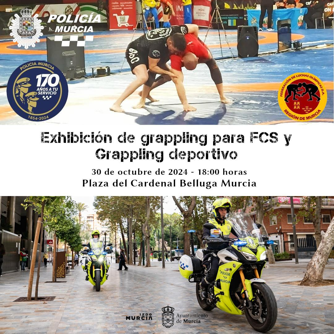 Flyer de la exhibición. Se ve a dos contendientes de esta disciplina luchando