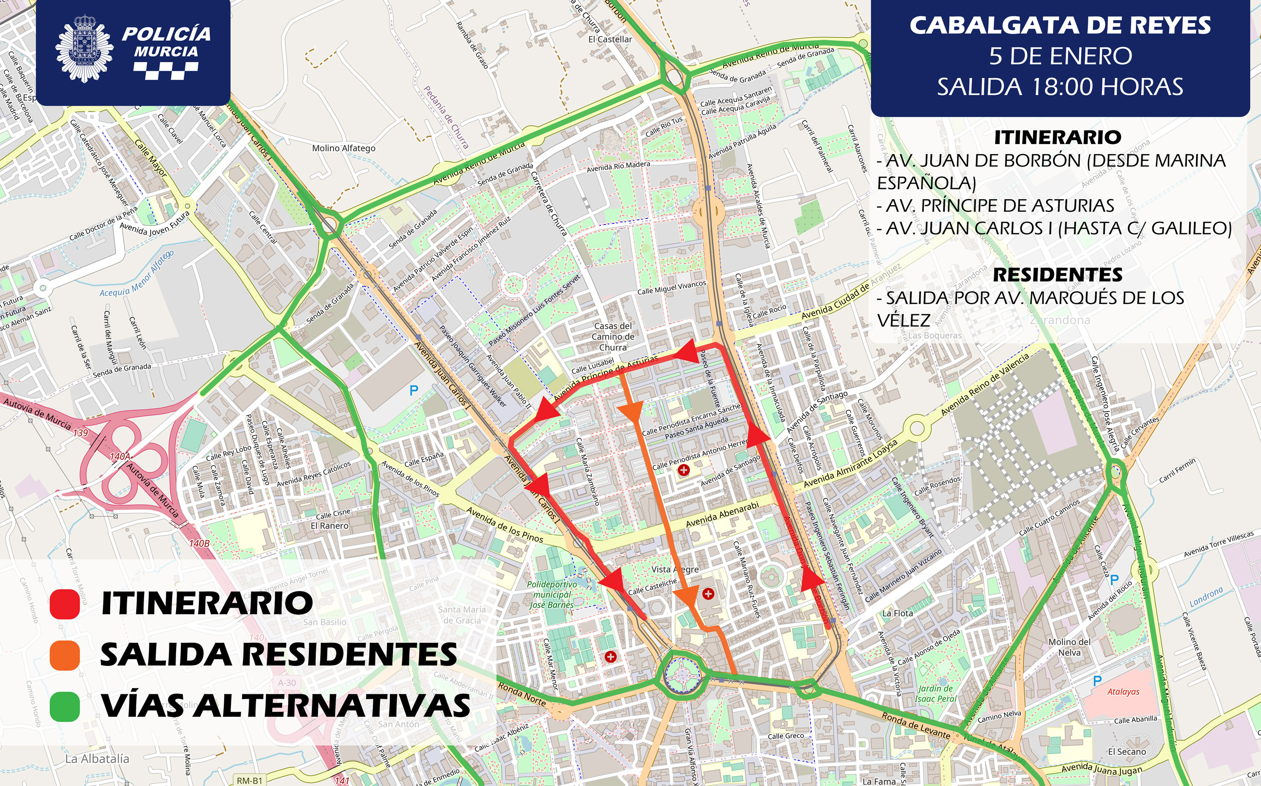 Mapa con el itinerario de la cabalgata