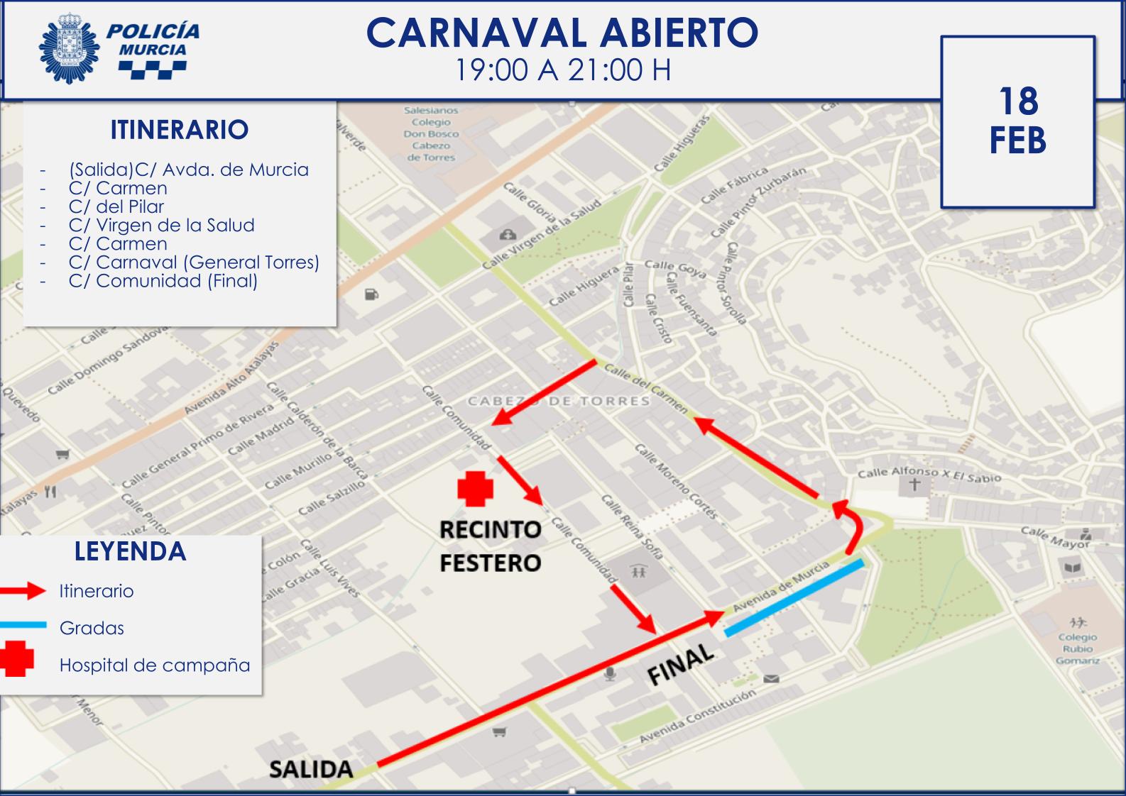 Mapa con itinerario del desfile