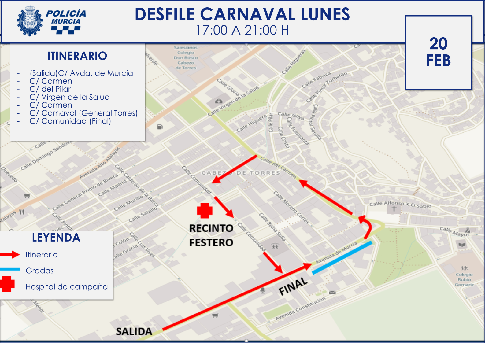 Mapa con itinerario del desfile