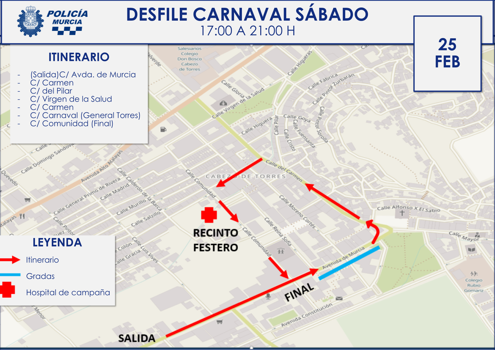 Mapa con itinerario del desfile