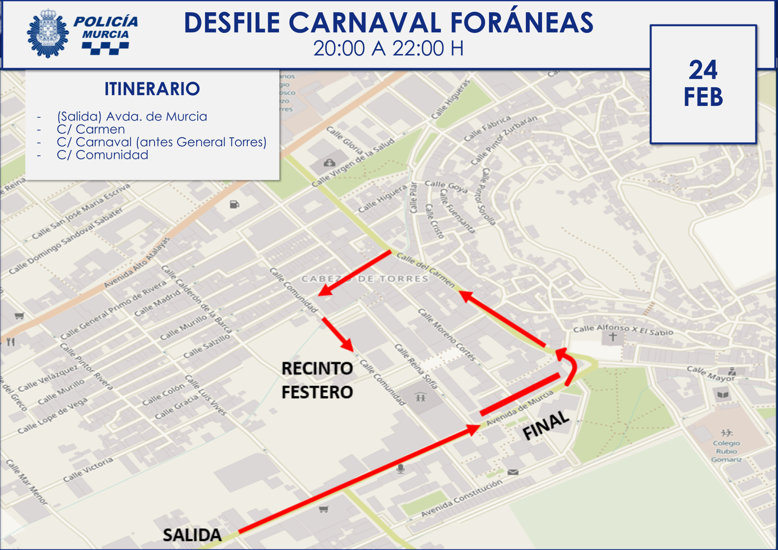 Mapa con itinerario del desfile