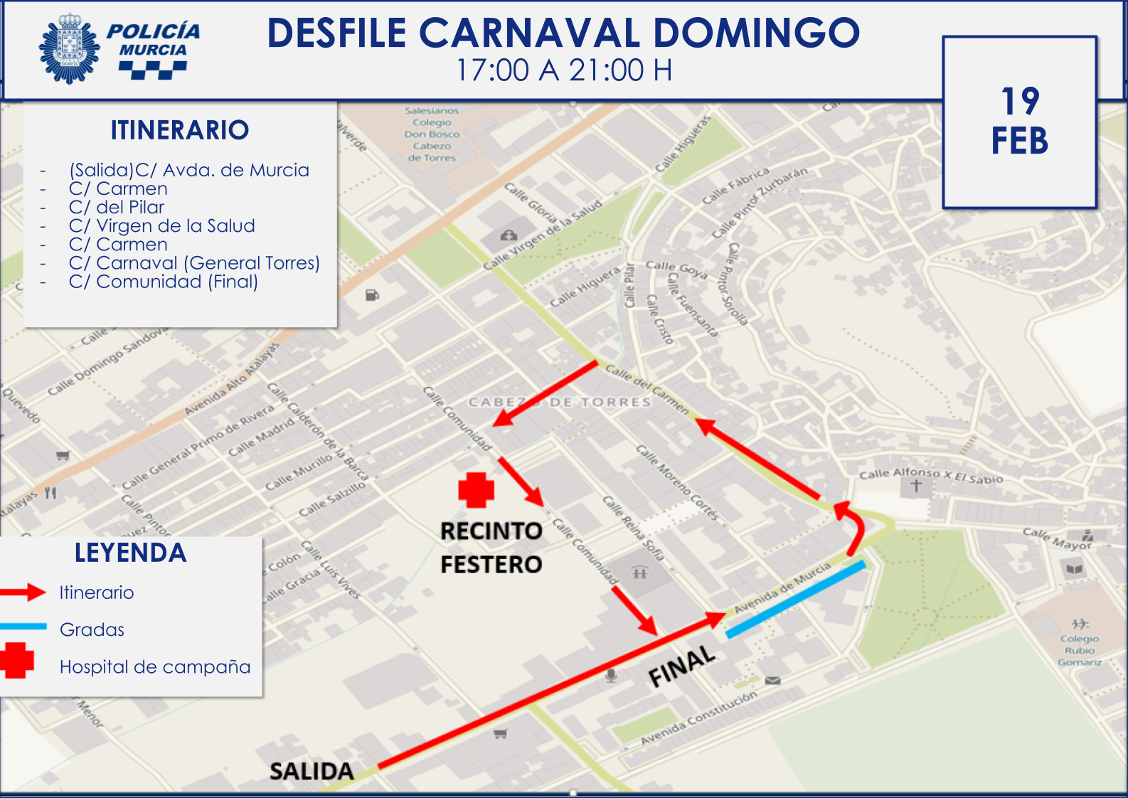 Mapa con itinerario del desfile