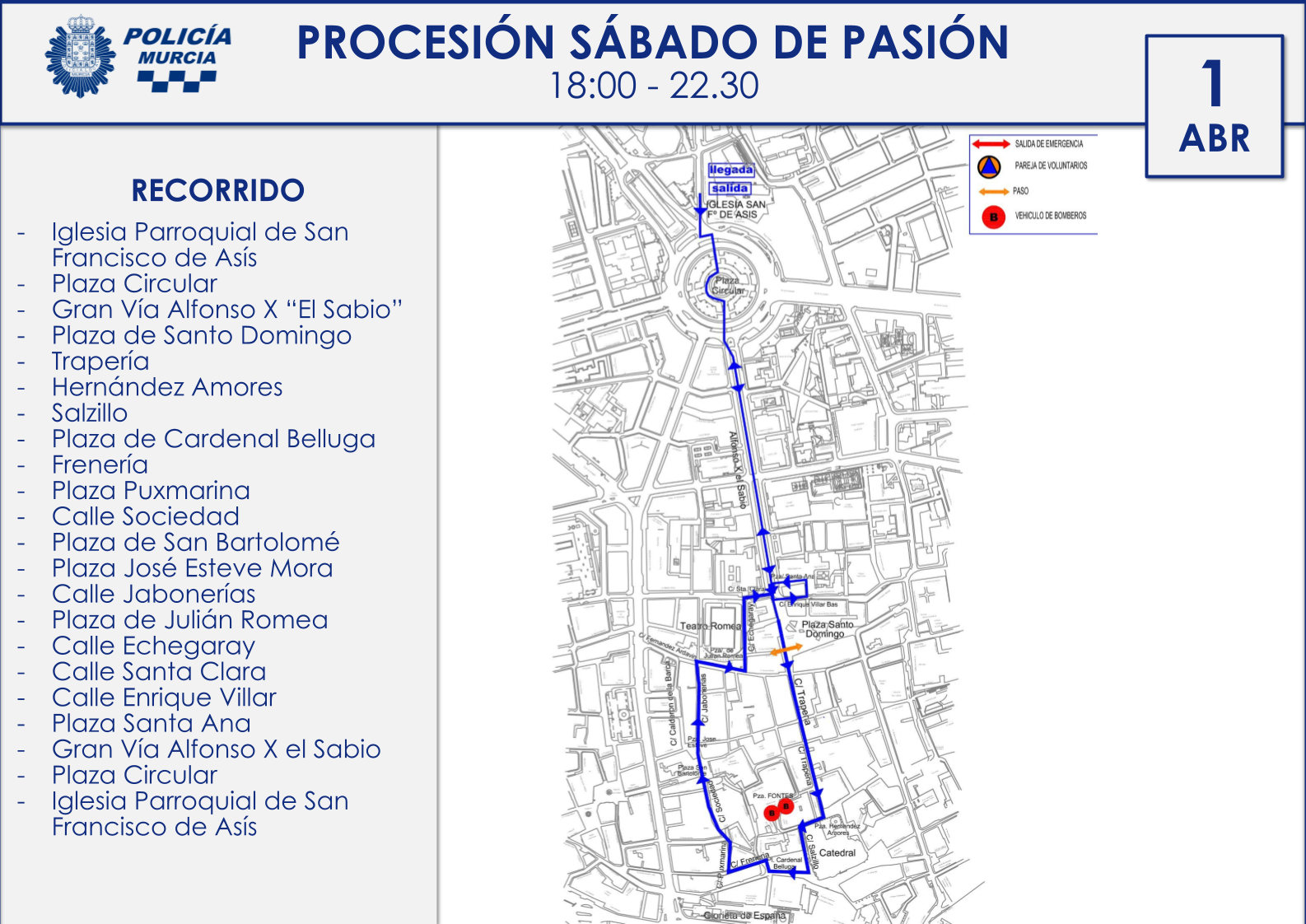 Mapa con itinerario de la procesión