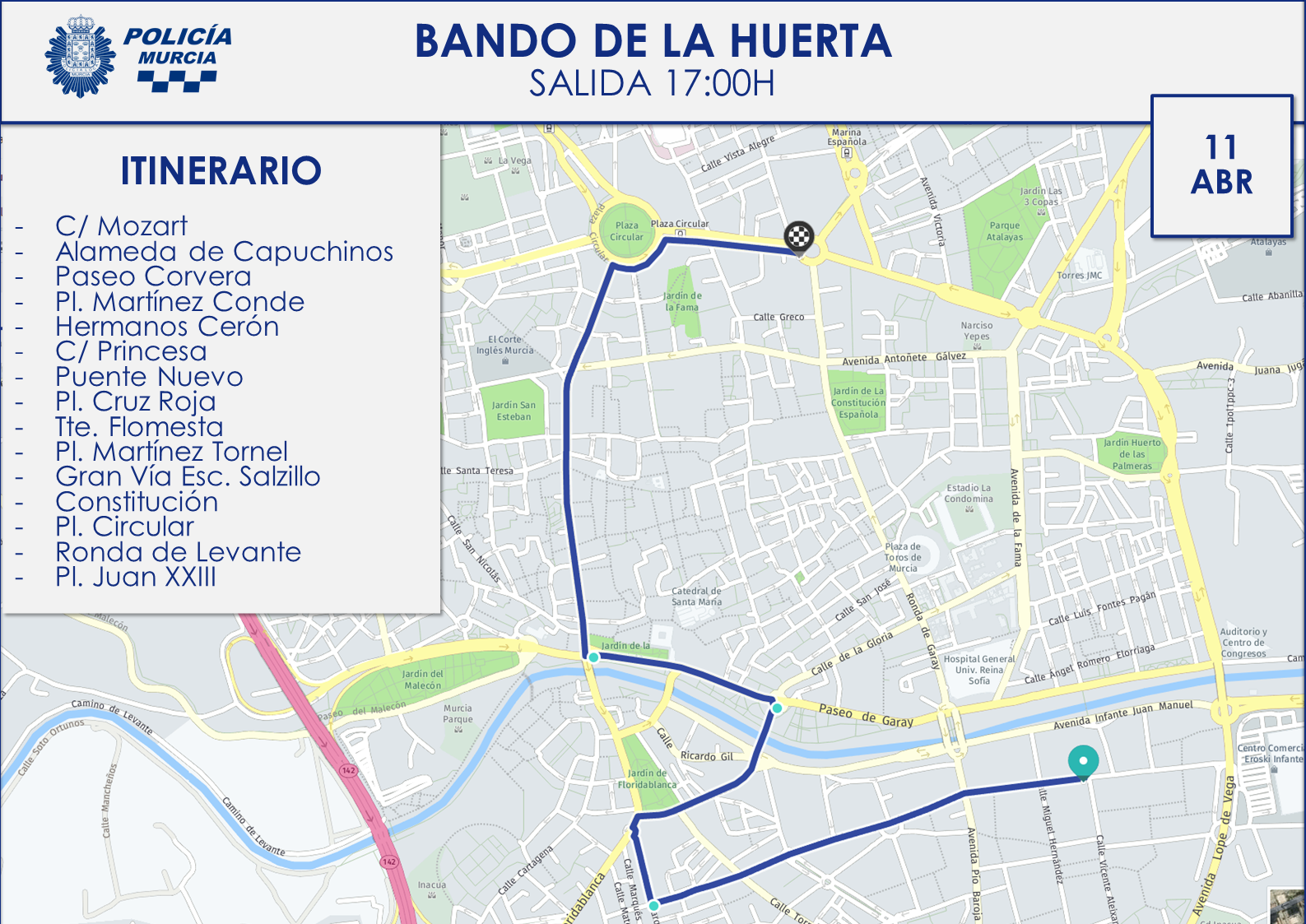 Plano con el itinerario del desfile