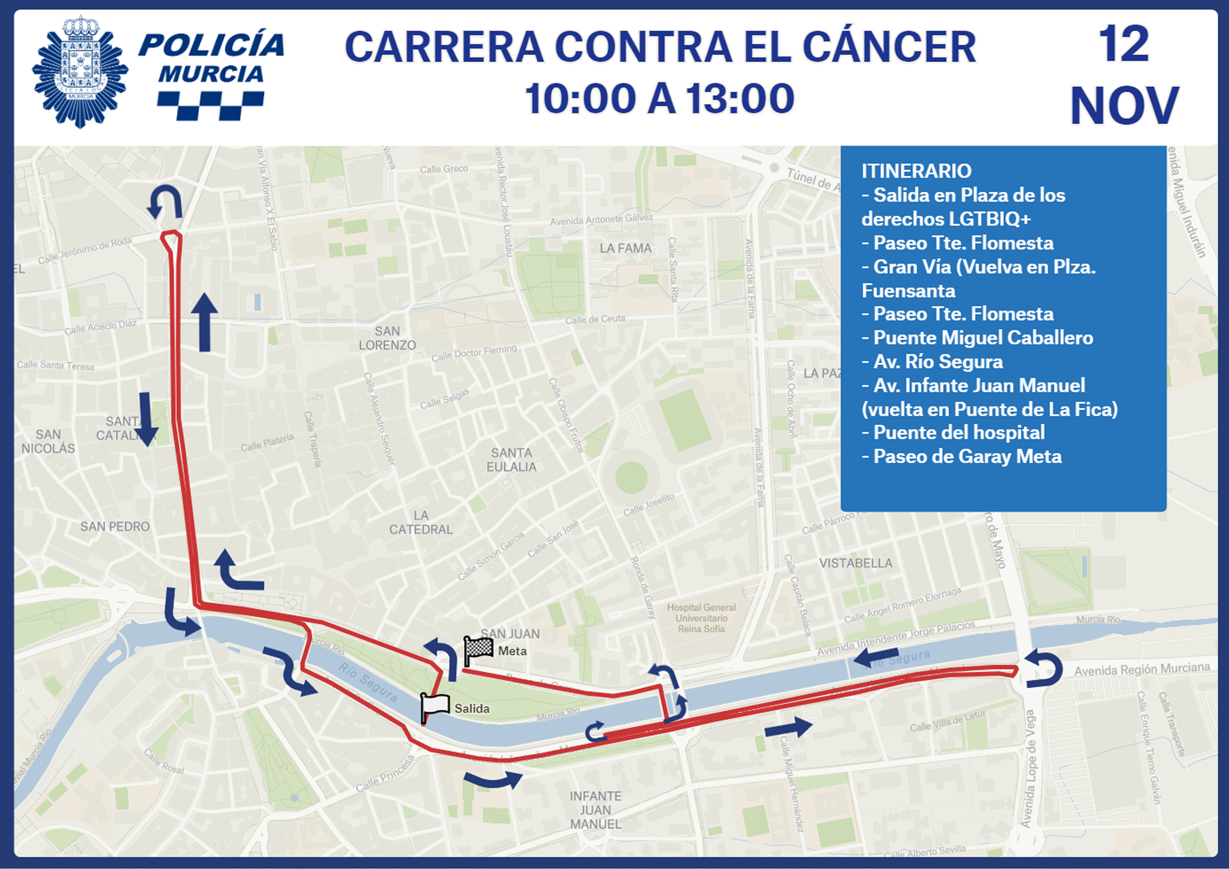 Plano con el recorrido de la carrera contra el cáncer