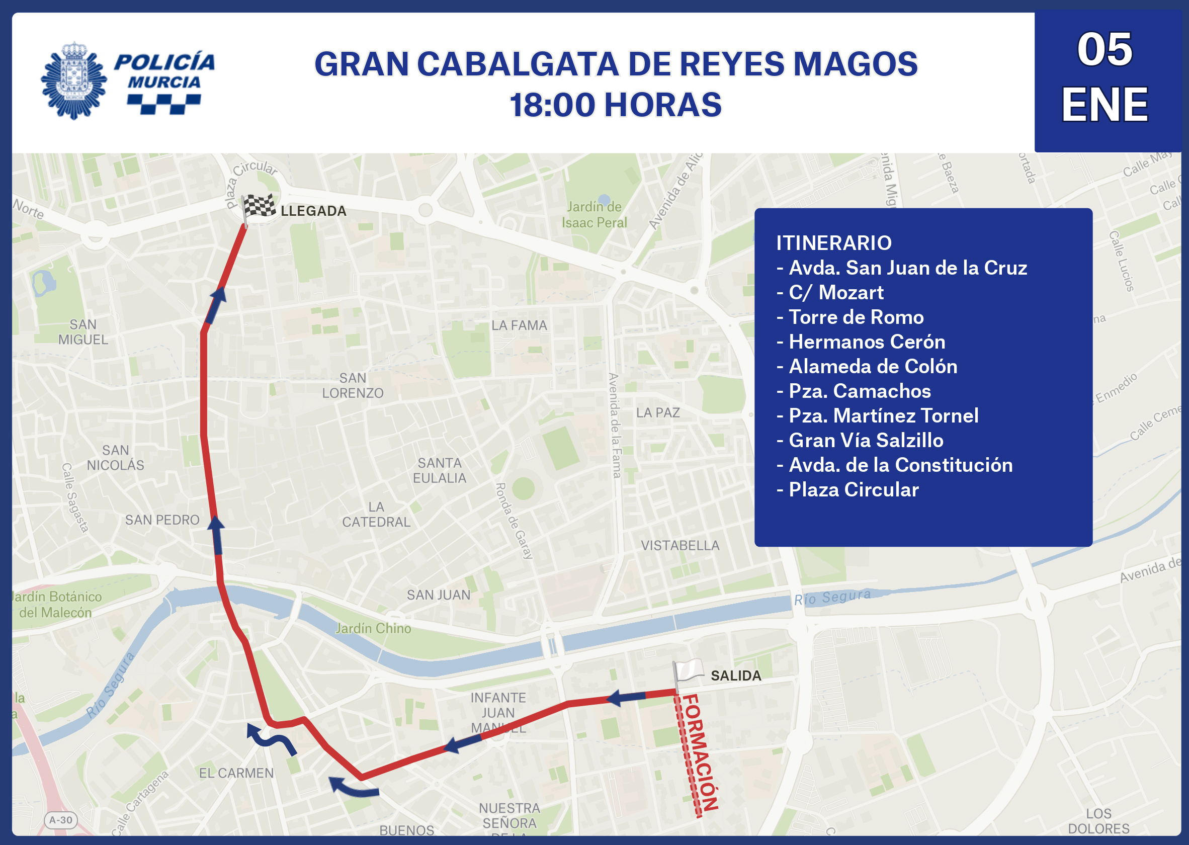 Plano con el recorrido de la cabalgata real