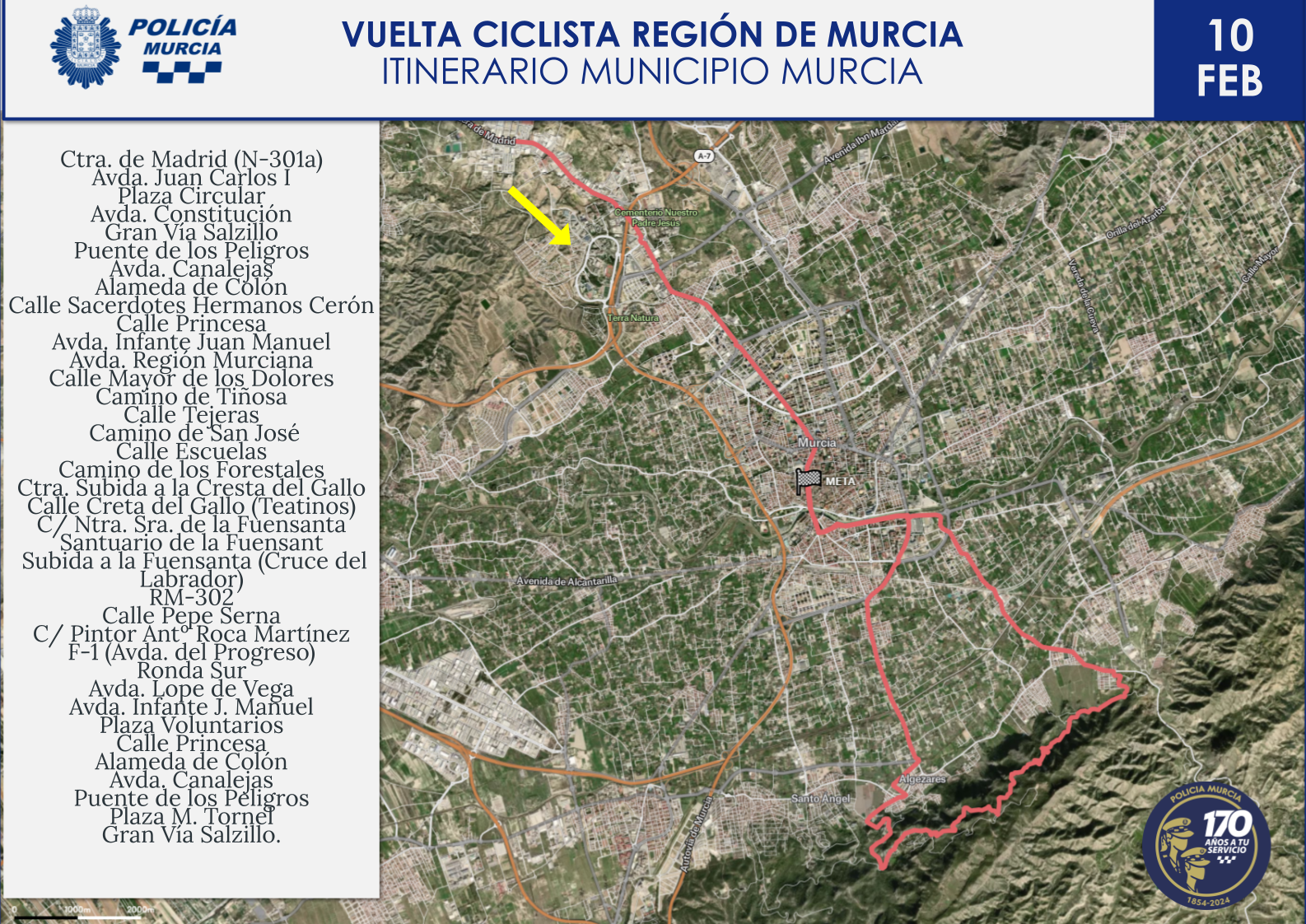 Plano con el recorrido dentro del municipio de Murcia