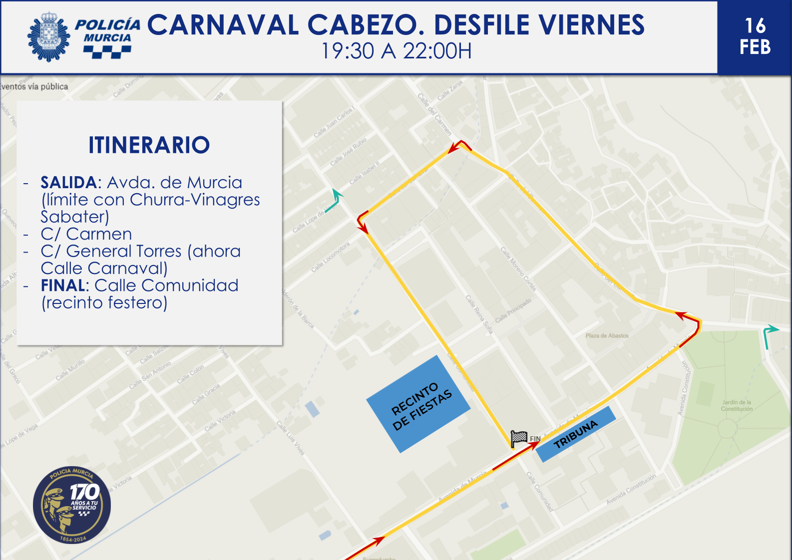 Mapa con itinerario del desfile