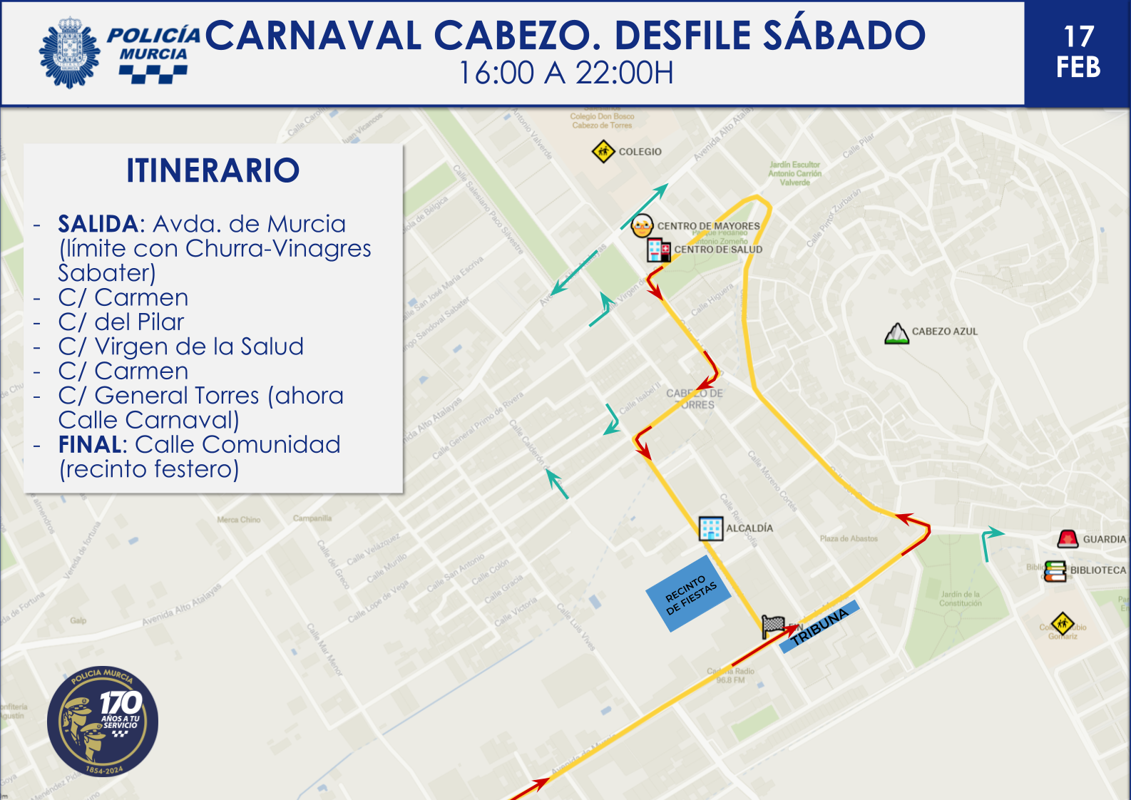 Mapa con itinerario del desfile