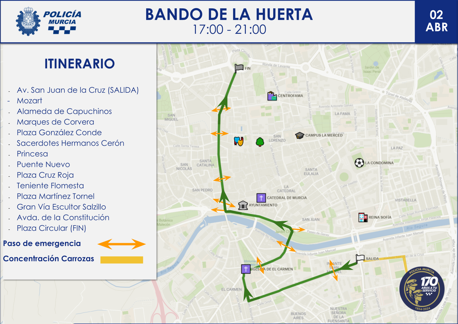 Plano con el recorrido del desfile