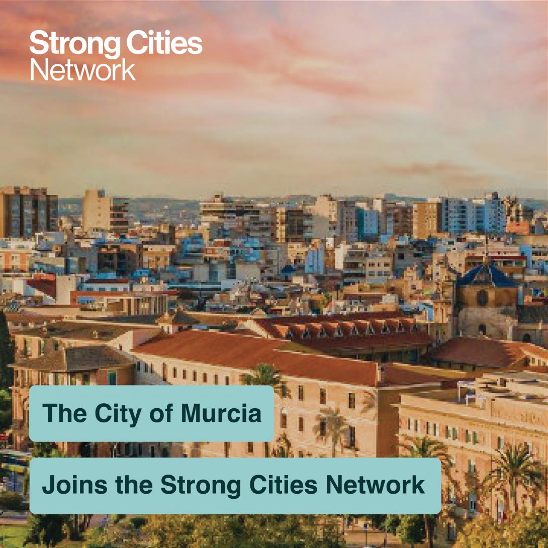 Cartel que anuncia la incorporación de Murcia a la red de Strong Cities